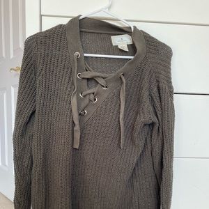 olive green lace up sweater